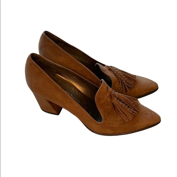 Stuart Weitzman | Stuart Weitzman Broom Tassel Suede Block Heel Pumps Shoes - Picture 1 of 8